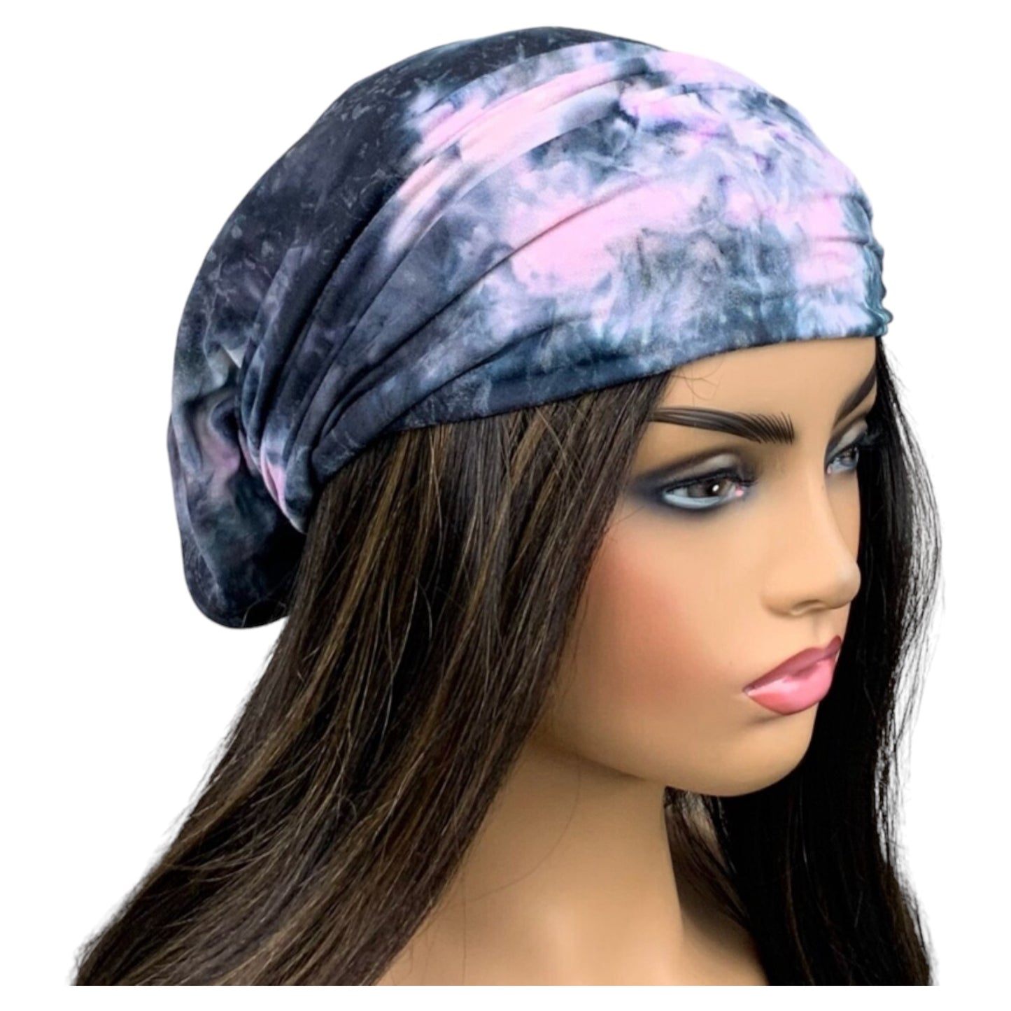 Pink and Gray Tie Dye Wide Scrunch Headband