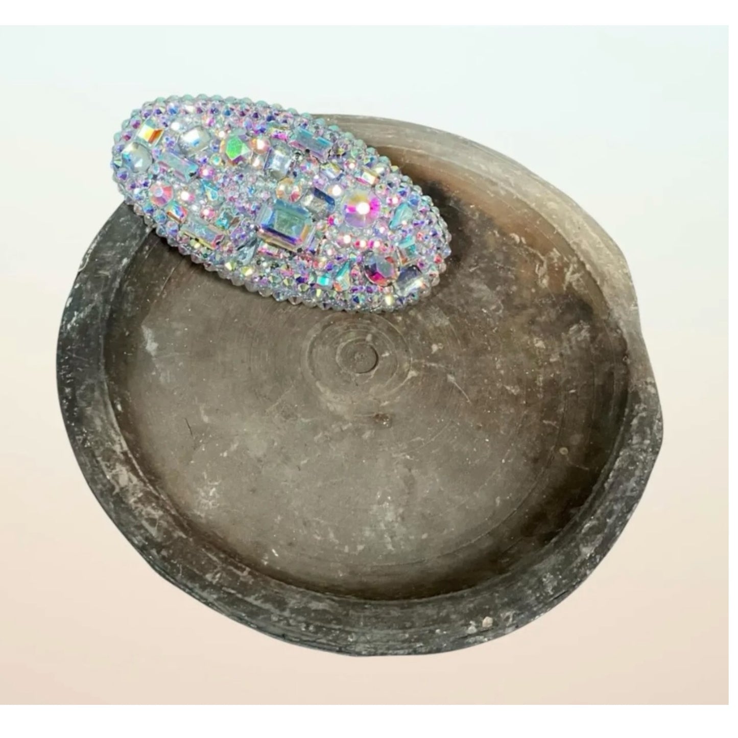 Light Clear Iridescent Rhinestone Oval Hair Barrette