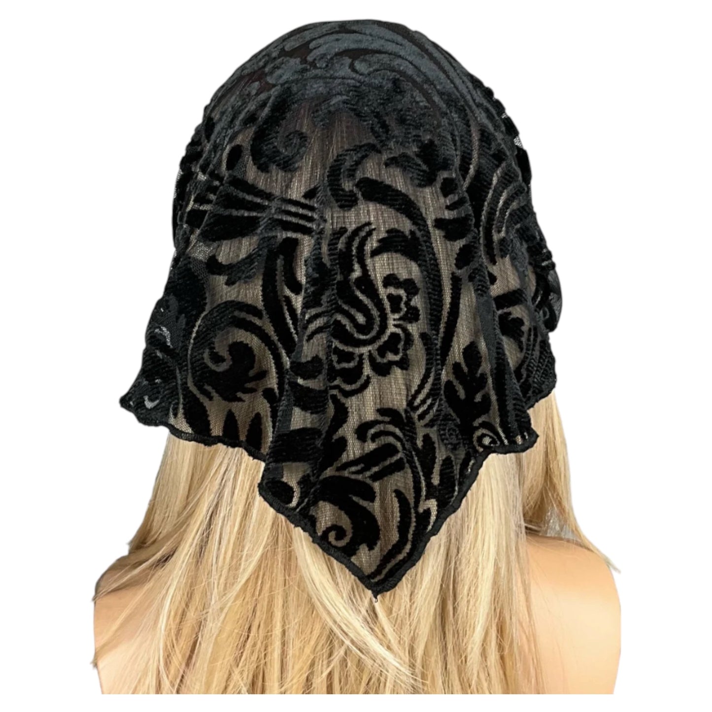 Sheer Black Burnout Velvet Stretch Bandana