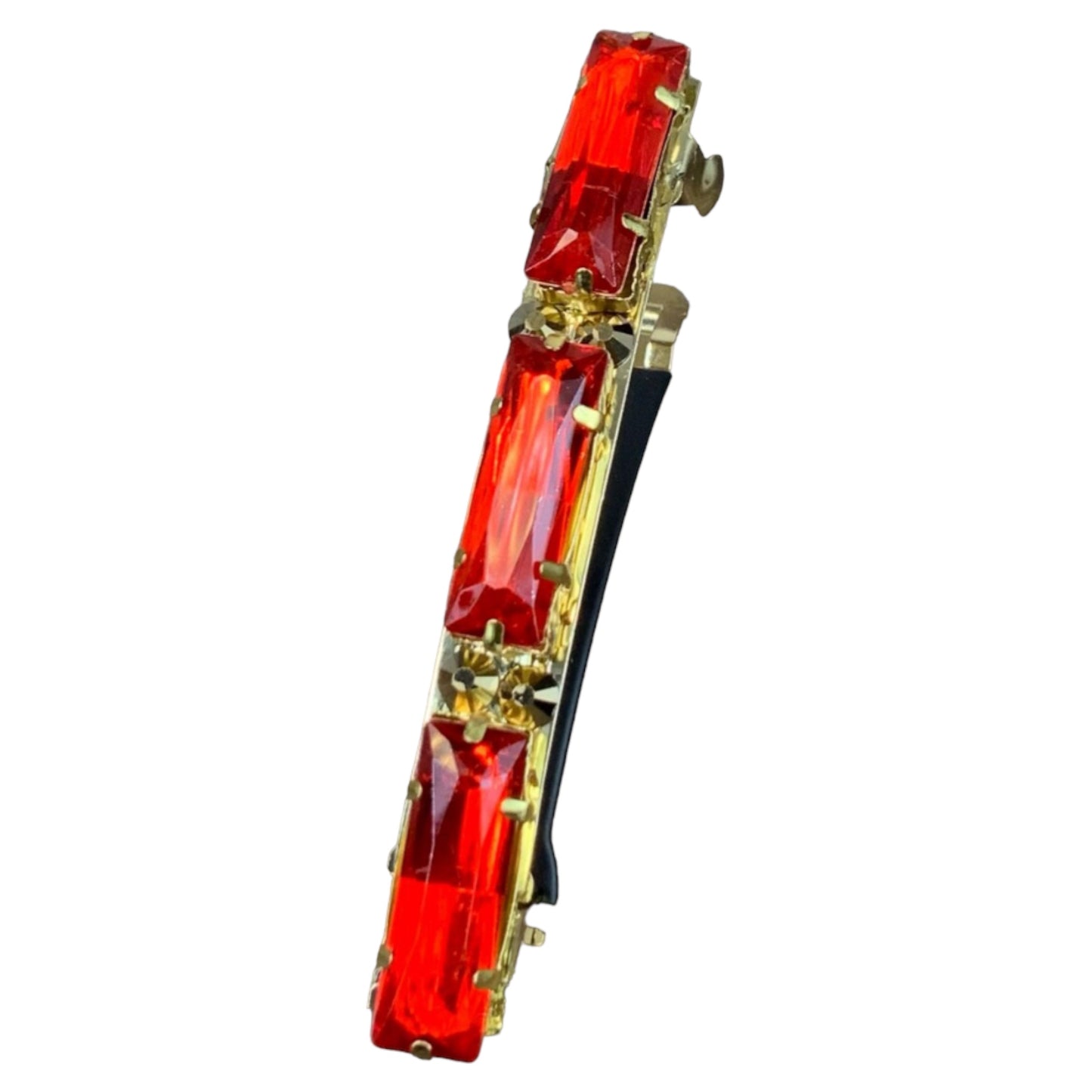 Red and Gold Rhinestone Hair Barrettes