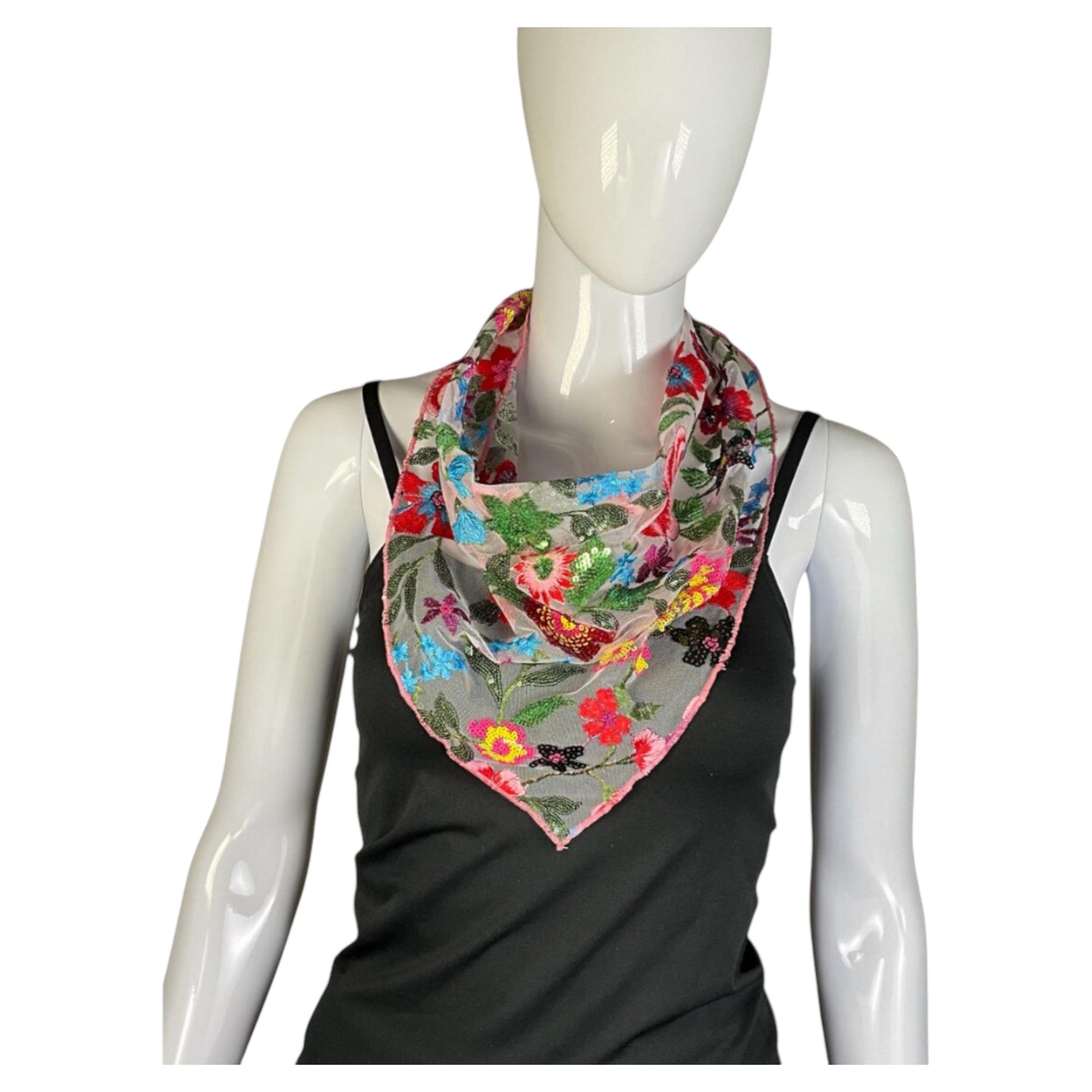 Colorful Embroidery and Sequin Floral Bandana