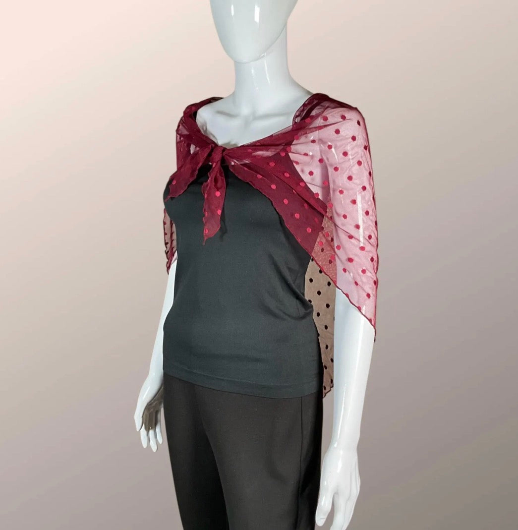 Sheer Red Polka Dot Mesh Large Triangle Scarf Wrap