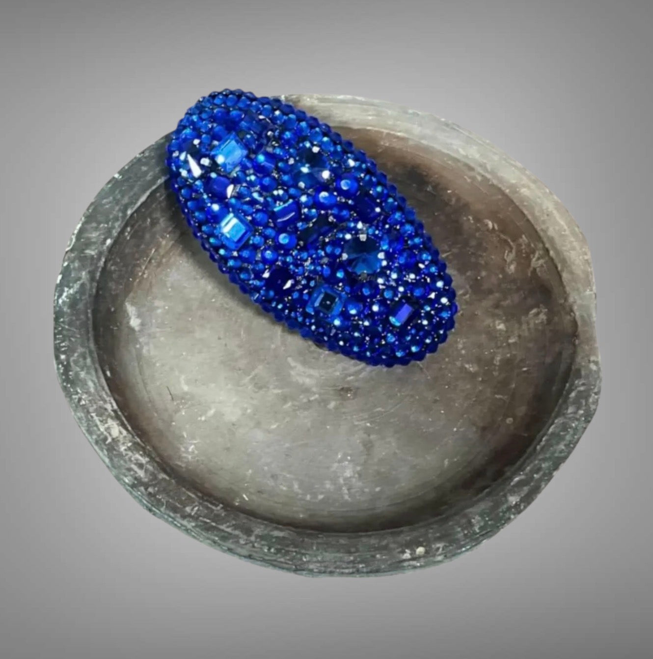 Royal Blue Rhinestone Oval Hair Barrette