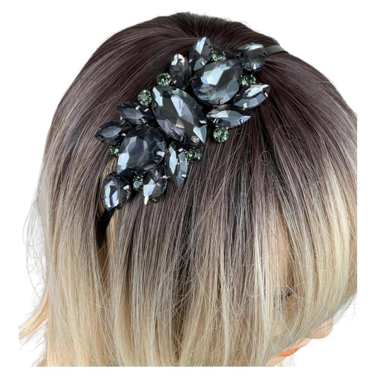 Smoky Gray Quartz Rhinestone Metal Headband