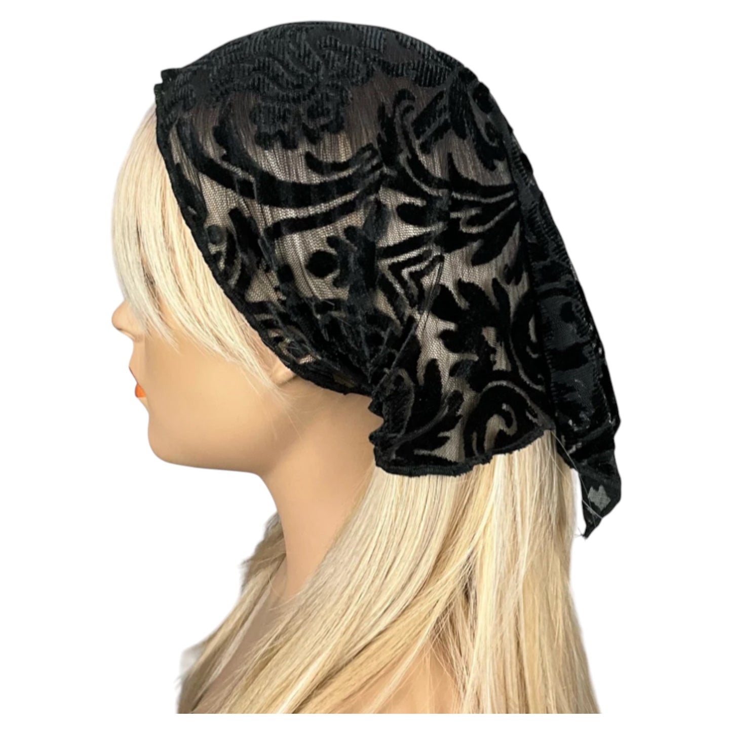 Sheer Black Burnout Velvet Stretch Bandana