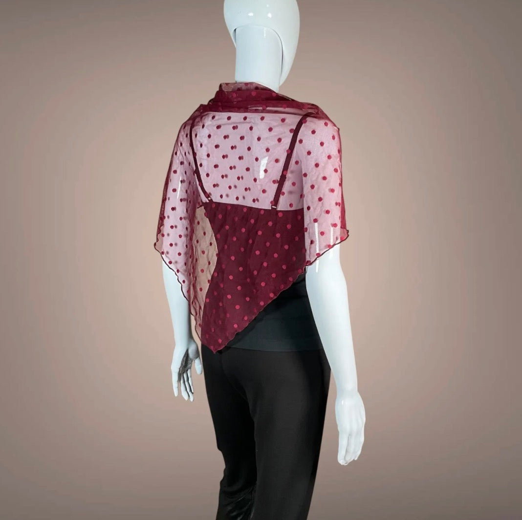 Sheer Red Polka Dot Mesh Large Triangle Scarf Wrap