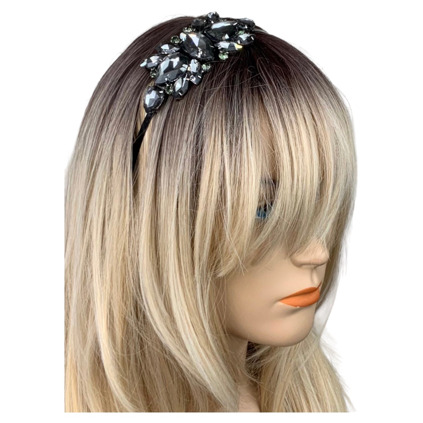 Smoky Gray Quartz Rhinestone Metal Headband