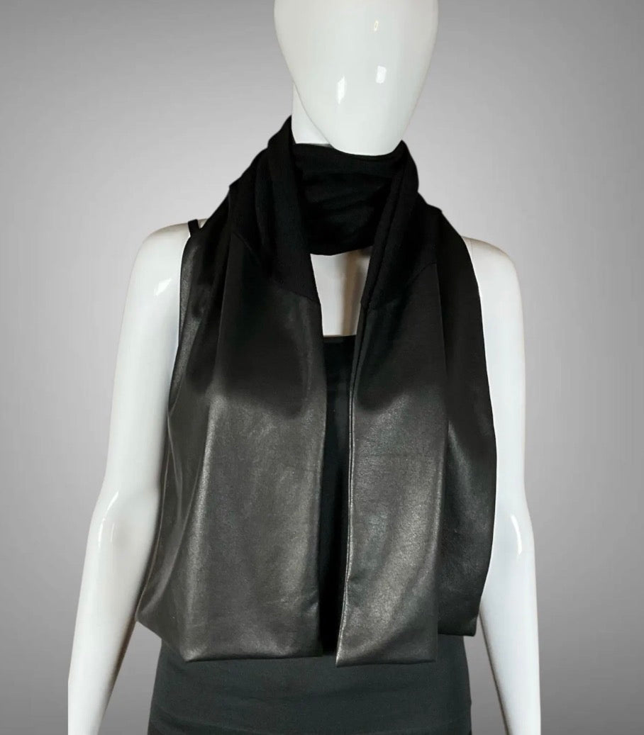 Black Jersey and Faux Leather Scarf