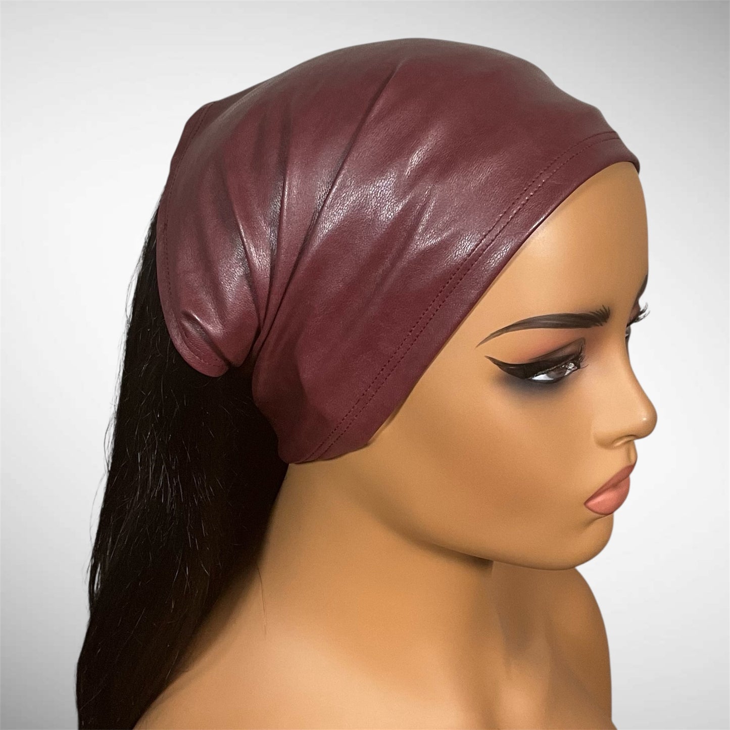 Burgundy Red Faux Leather Half Bandeau Headband