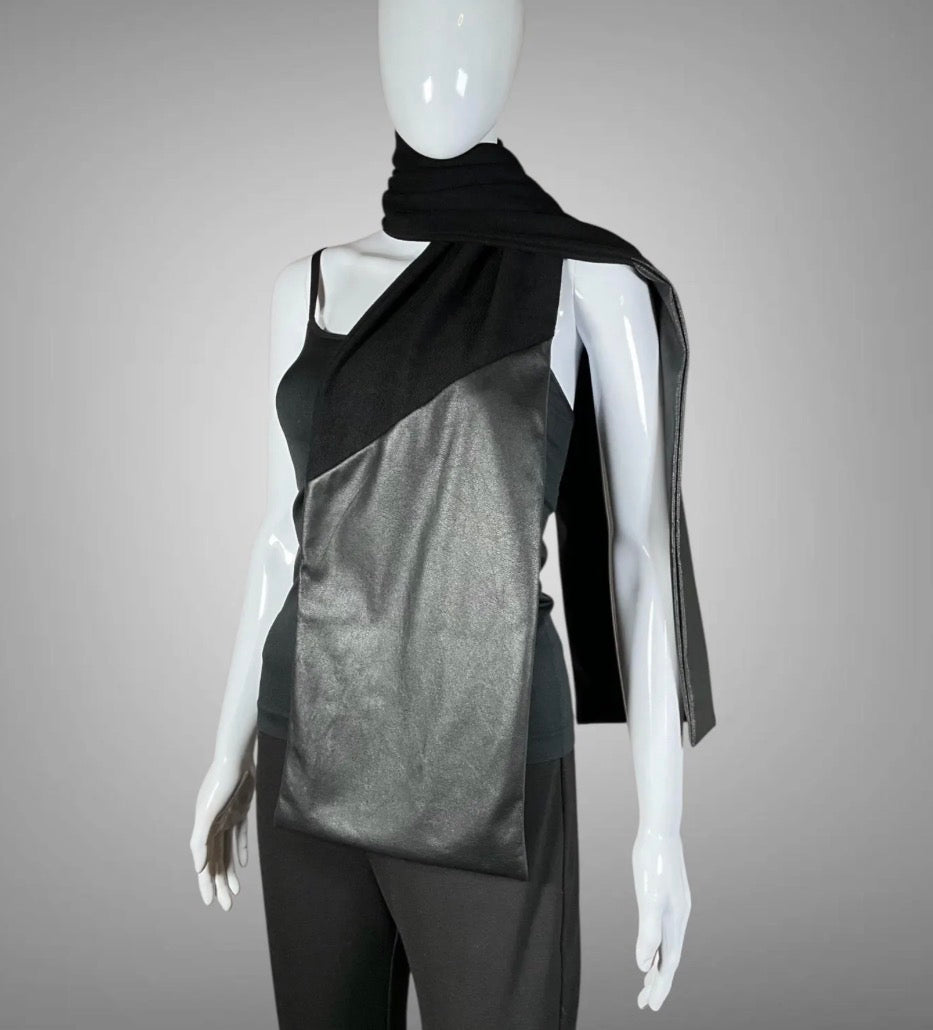 Black Jersey and Faux Leather Scarf
