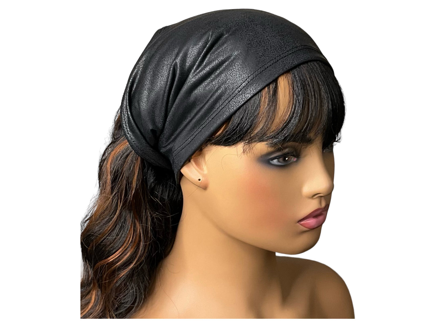 Lightweight Black Faux Leather “Big Band” Wide Stretch Headband