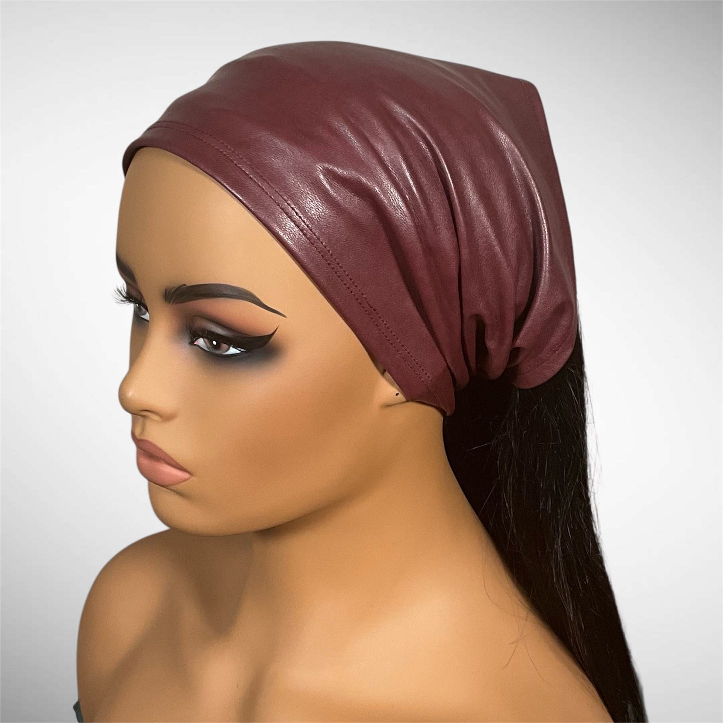 Burgundy Red Faux Leather Half Bandeau Headband