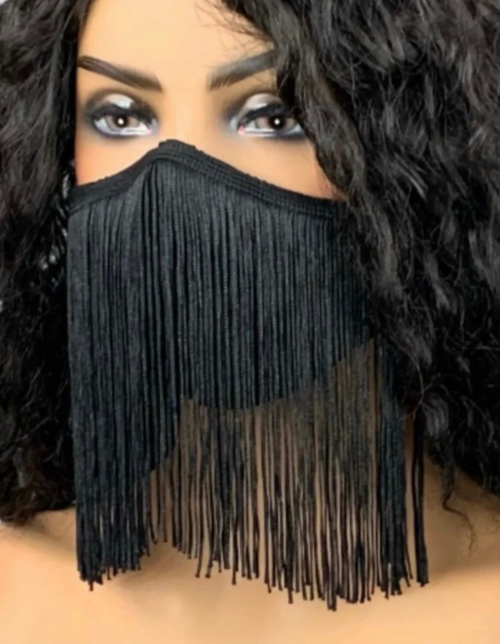 Black 6 inch Fringe Face Mask
