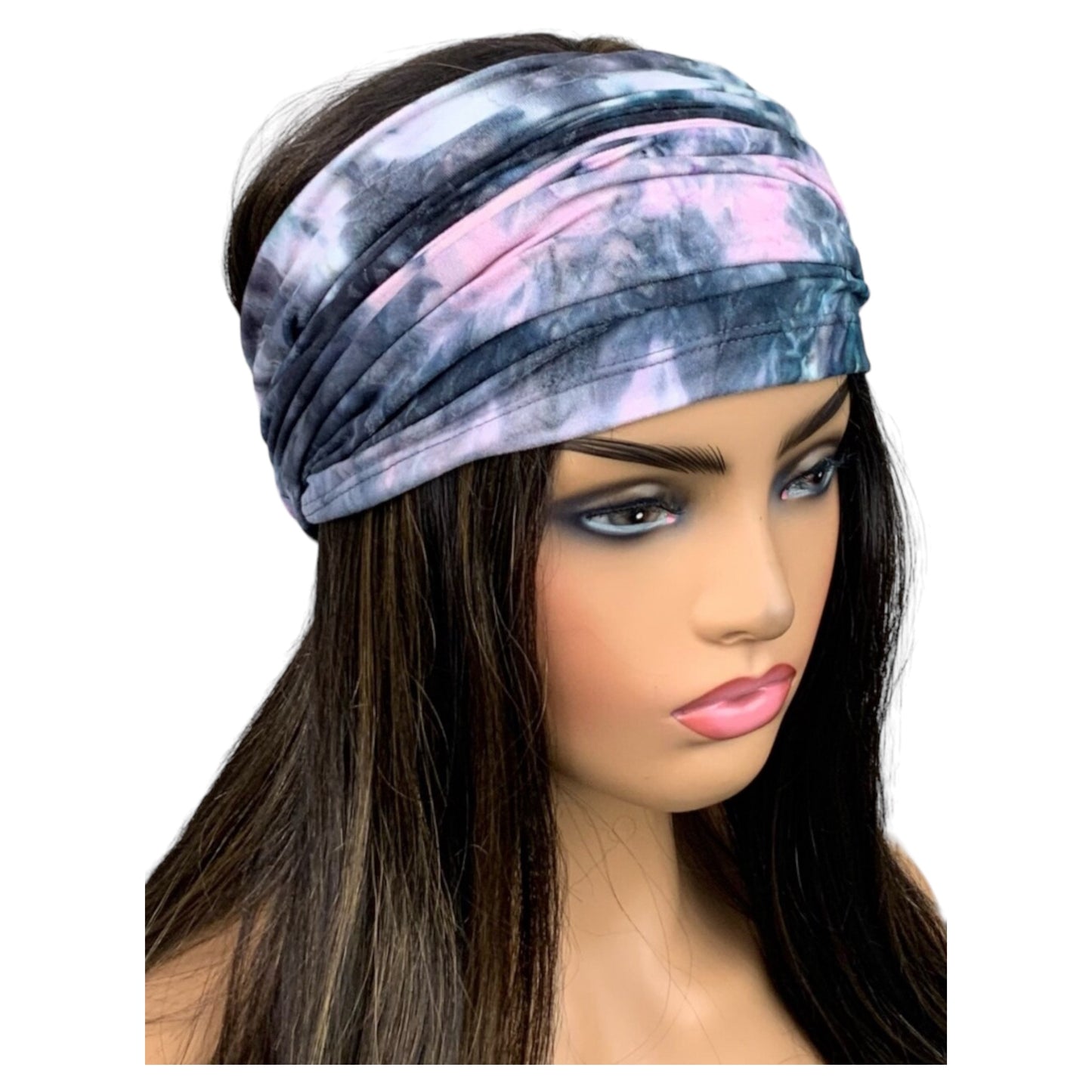 Pink and Gray Tie Dye Wide Scrunch Headband