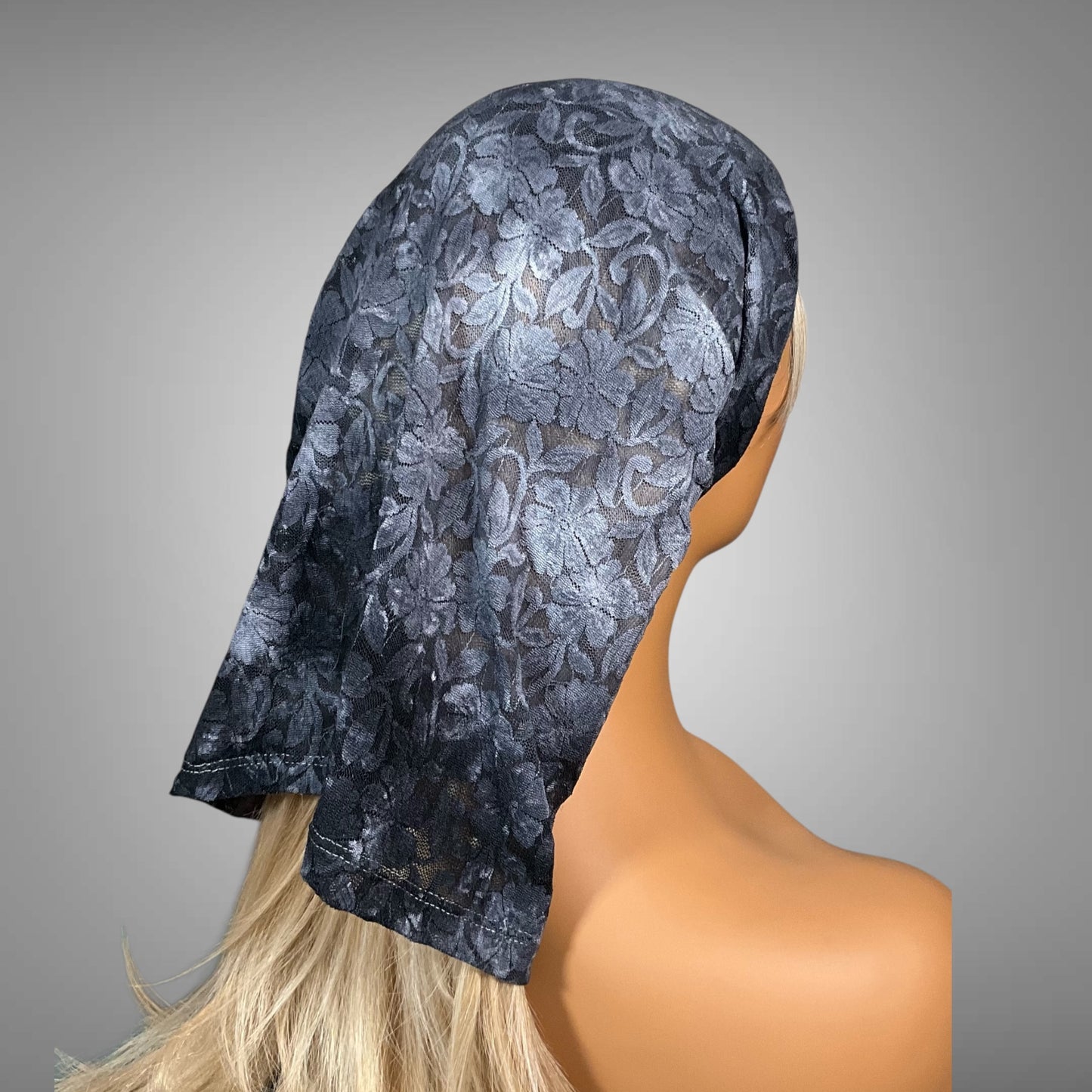 Wide Scrunch Headband Sheer Gray Tie Dye Lace