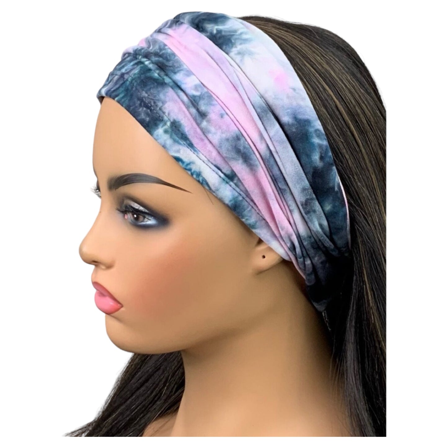 Pink and Gray Tie Dye Wide Scrunch Headband