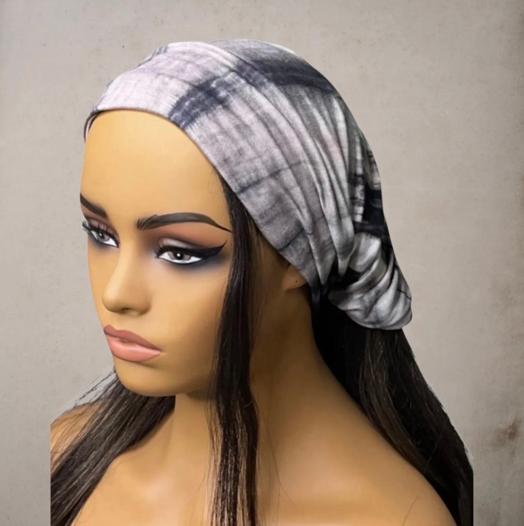 Beige and Black Tie Dye Wide Scrunch Headband