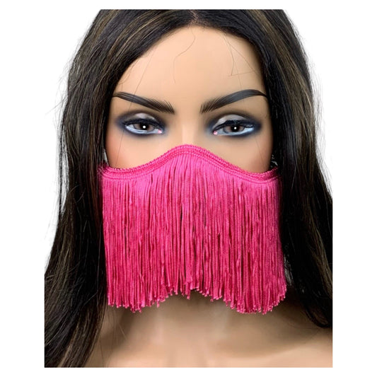 Black Face Mask with Hot Pink Fringe