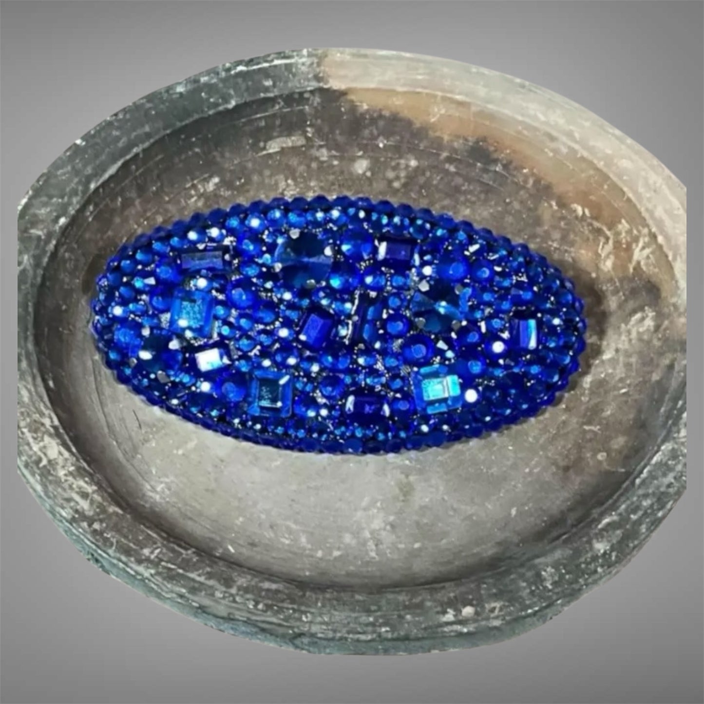 Royal Blue Rhinestone Oval Hair Barrette