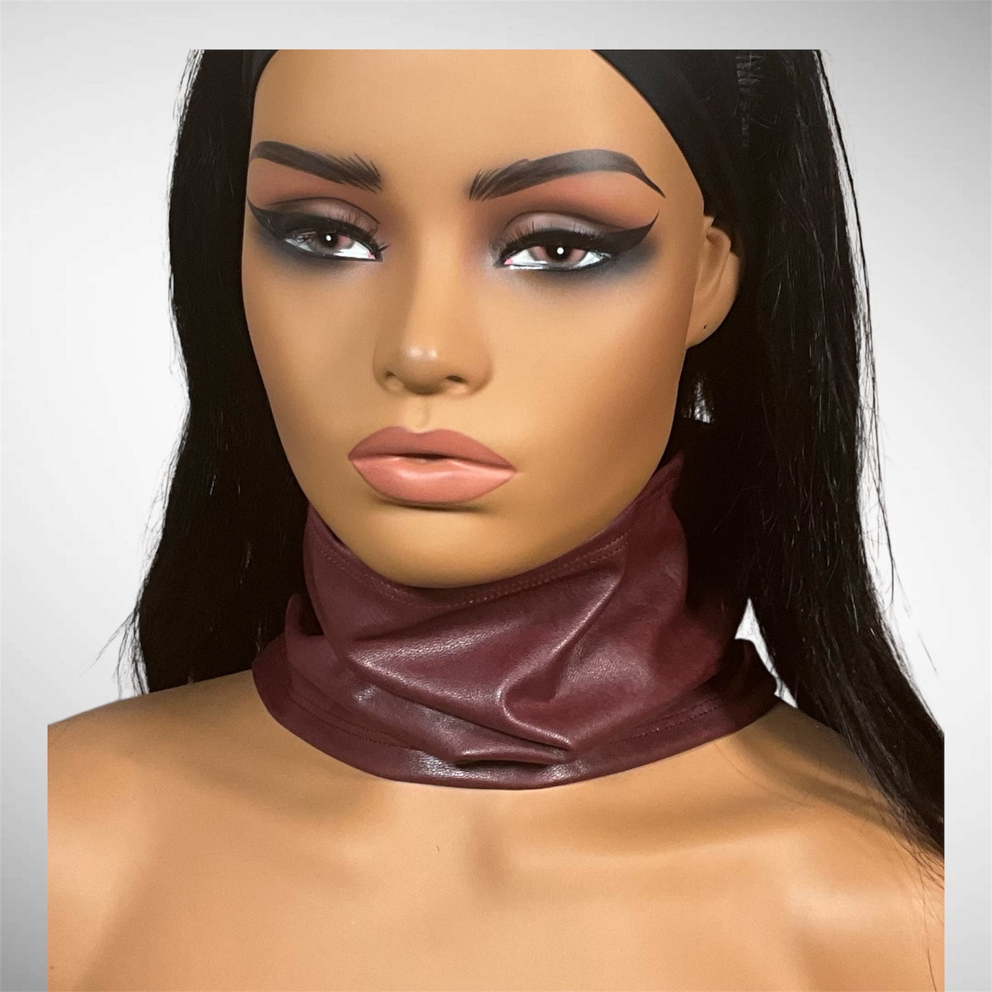 Burgundy Red Faux Leather Half Bandeau Headband