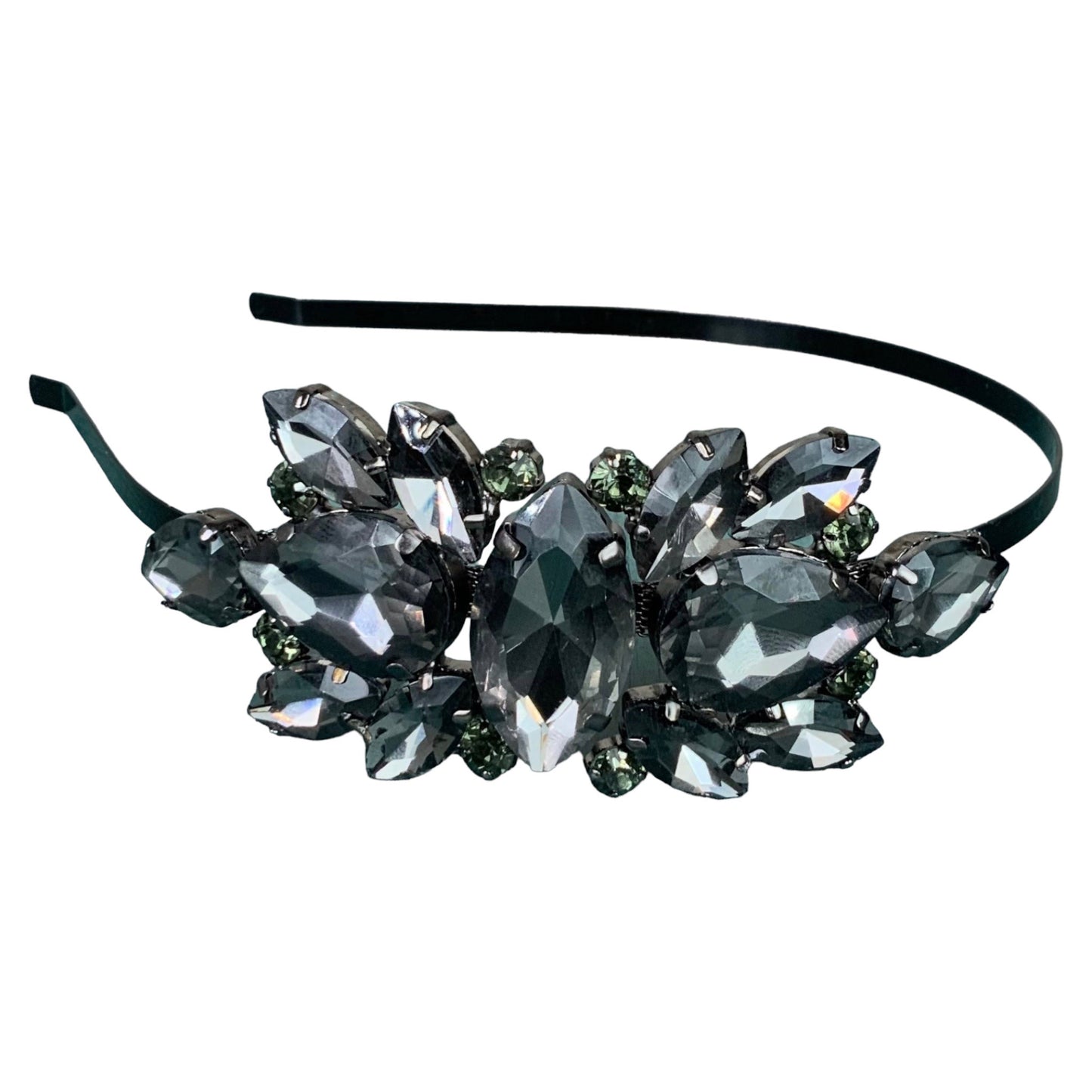 Smoky Gray Quartz Rhinestone Metal Headband