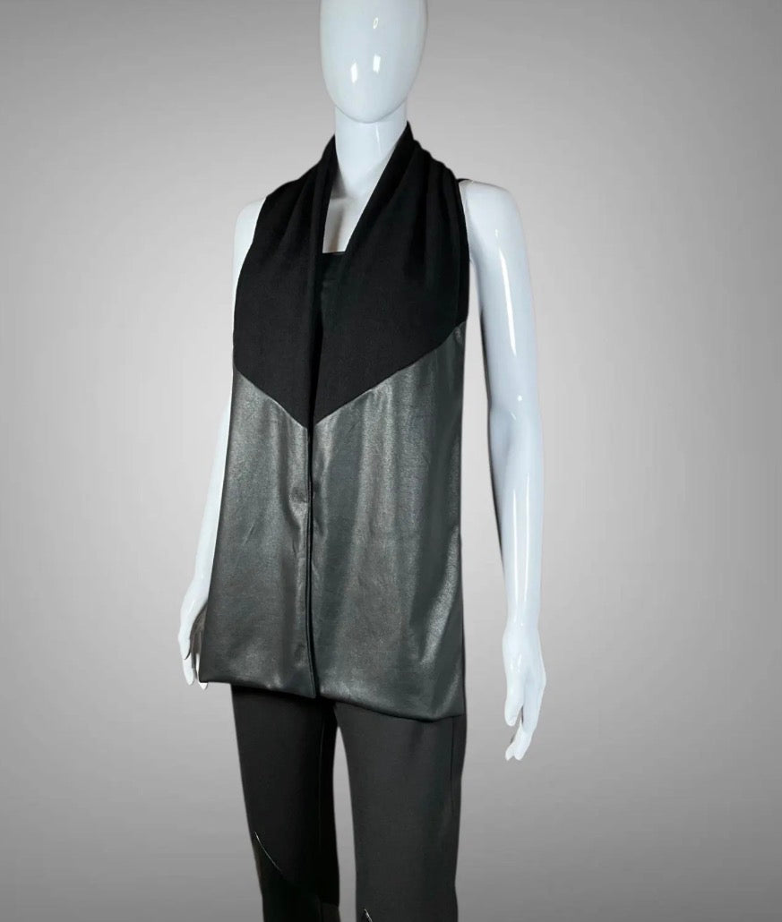 Black Jersey and Faux Leather Scarf