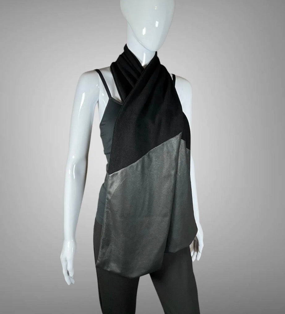 Black Jersey and Faux Leather Scarf