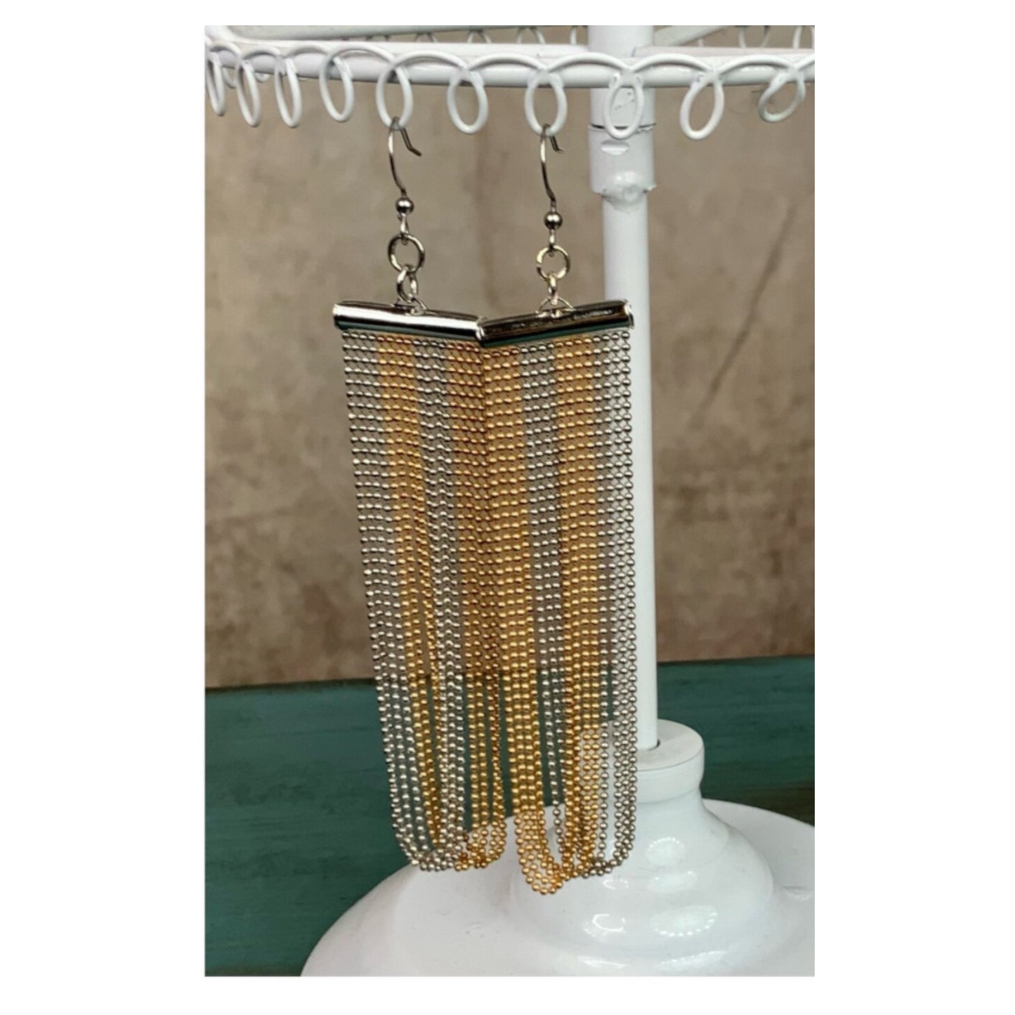 Silver and Gold Ball Chain Dangle Earrings