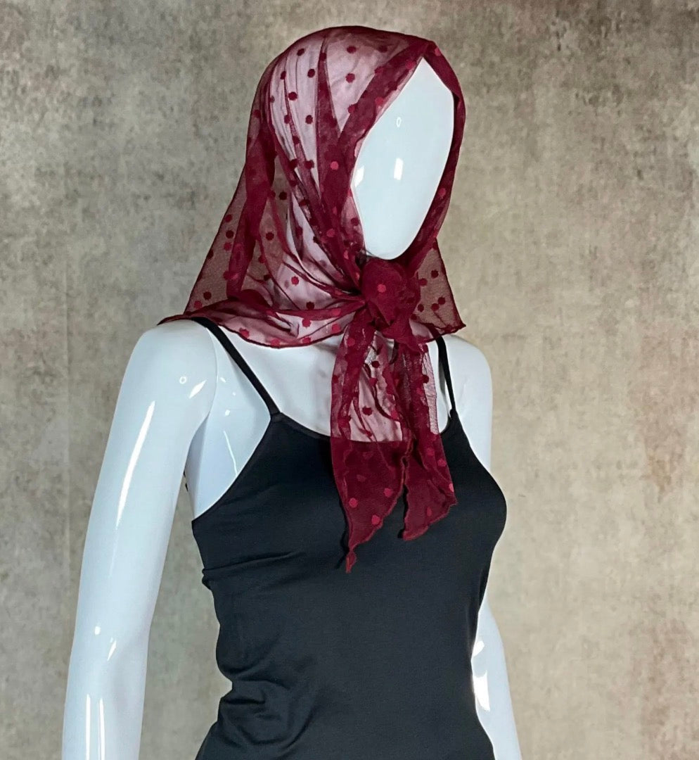 Sheer Red Polka Dot Mesh Large Triangle Scarf Wrap