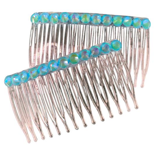 Luminous Blue Rhinestone Hair Comb Set