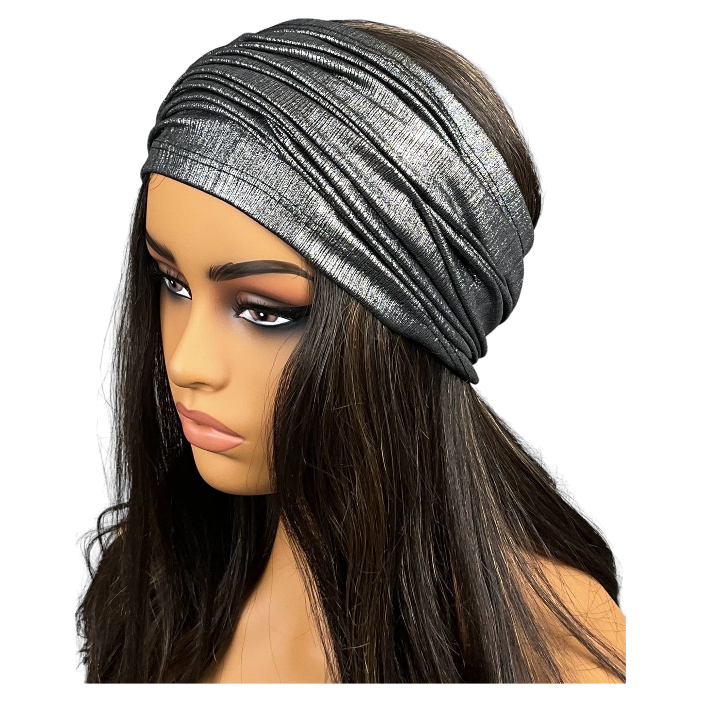 Ribbed Gunmetal Gray Wide Scrunch Headband
