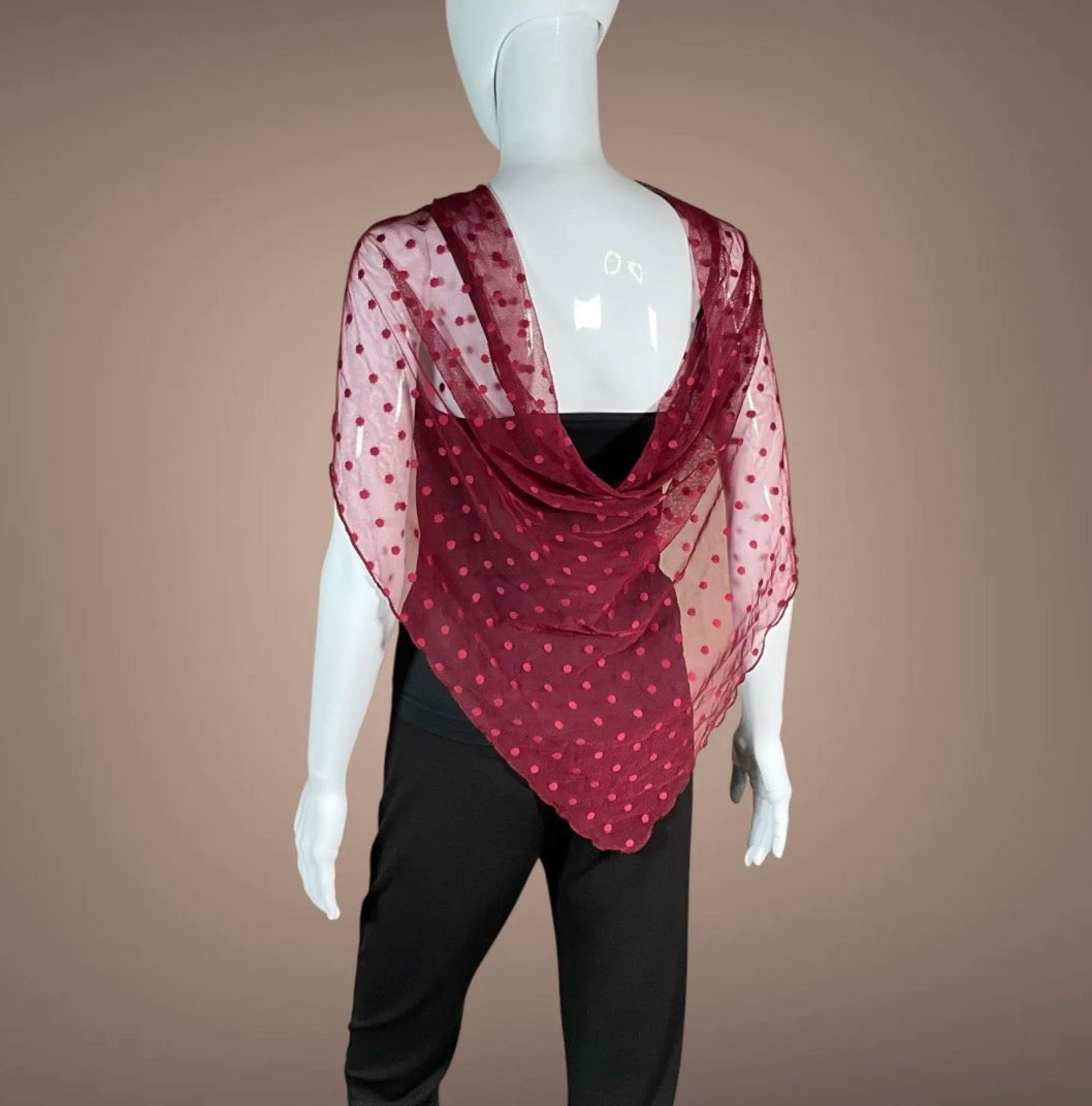 Sheer Red Polka Dot Mesh Large Triangle Scarf Wrap