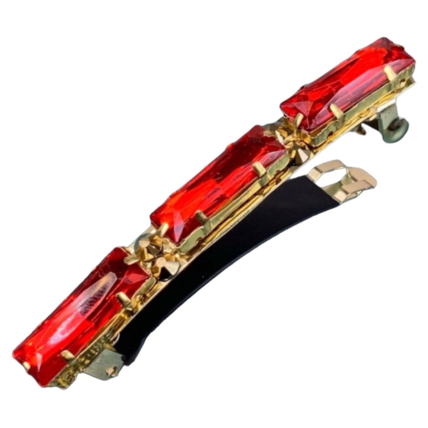 Red and Gold Rhinestone Hair Barrettes