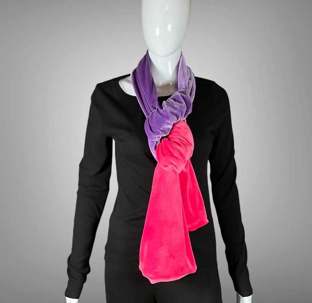 Purple and Pink Velvet Color-Blocked Long Chunky Scarf