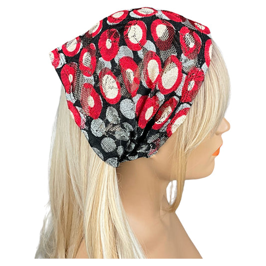 Red, Black and Cream Circle Print Lace Wide Headband