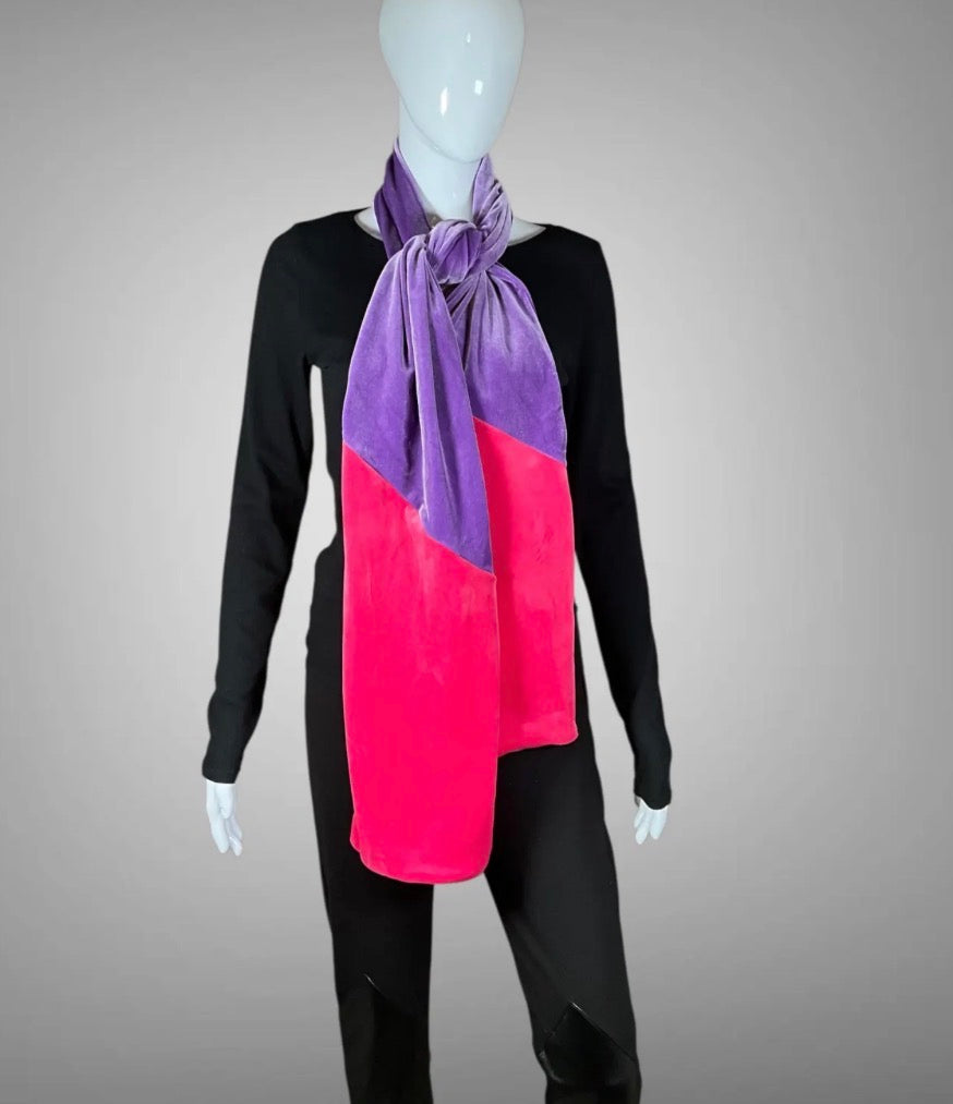 Purple and Pink Velvet Color-Blocked Long Chunky Scarf