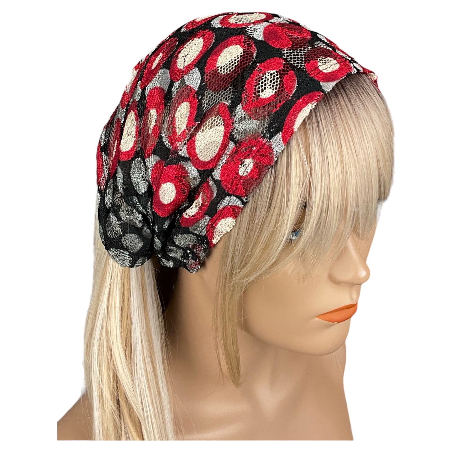 Red, Black and Cream Circle Print Lace Wide Headband