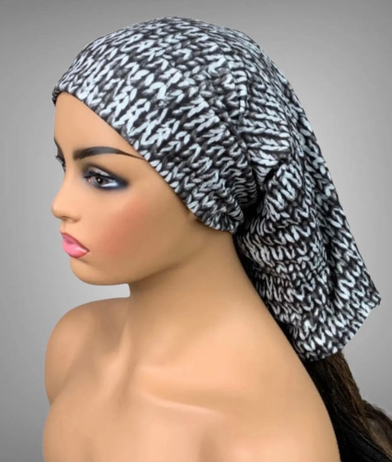 Black and White Knit Print Wide Scrunch Headband