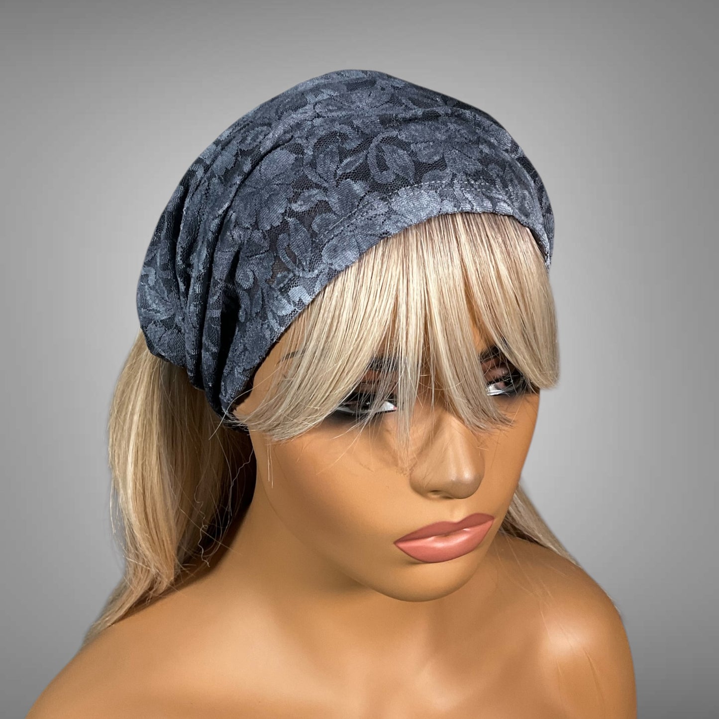 Wide Scrunch Headband Sheer Gray Tie Dye Lace