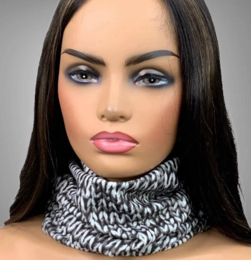 Black and White Knit Print Wide Scrunch Headband