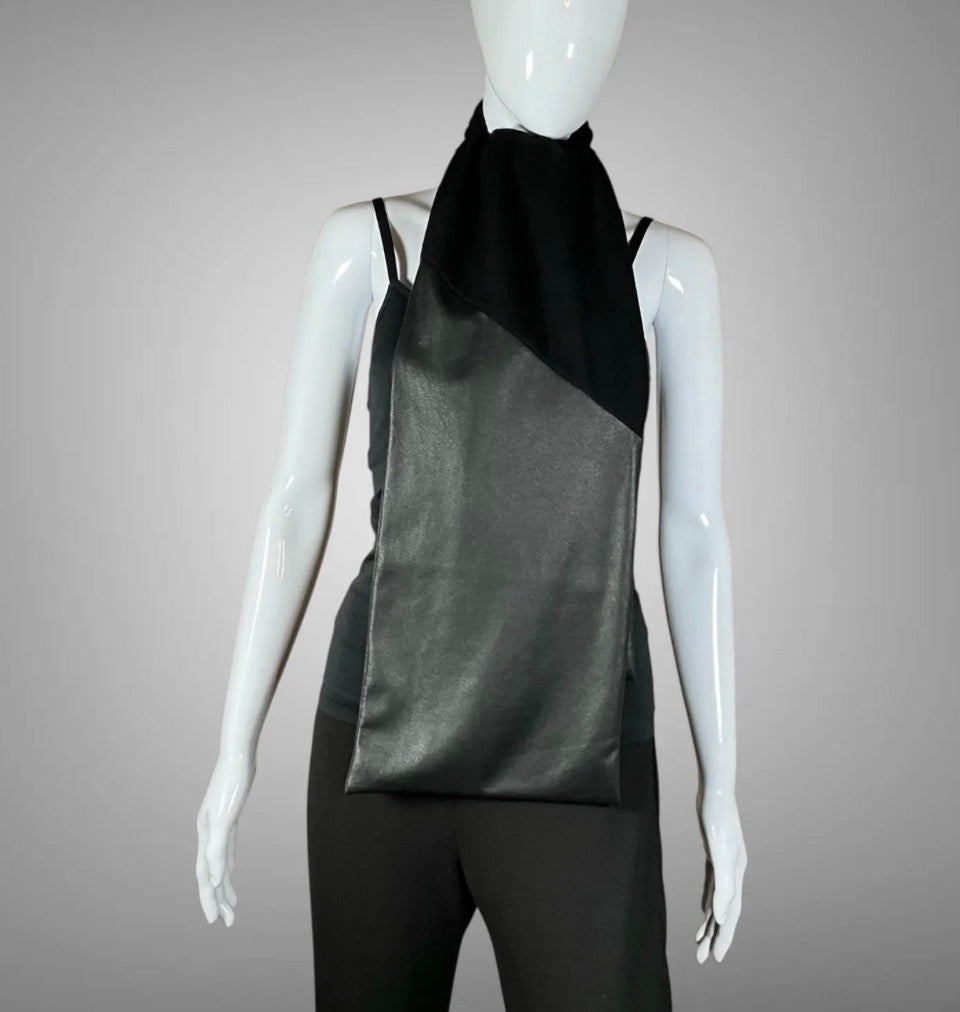 Black Jersey and Faux Leather Scarf