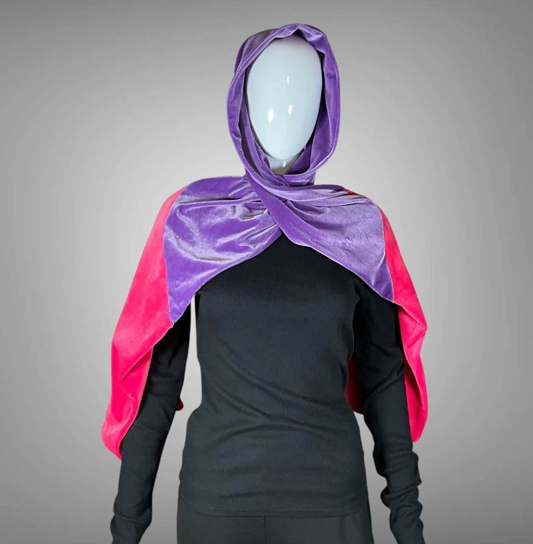 Purple and Pink Velvet Color-Blocked Long Chunky Scarf