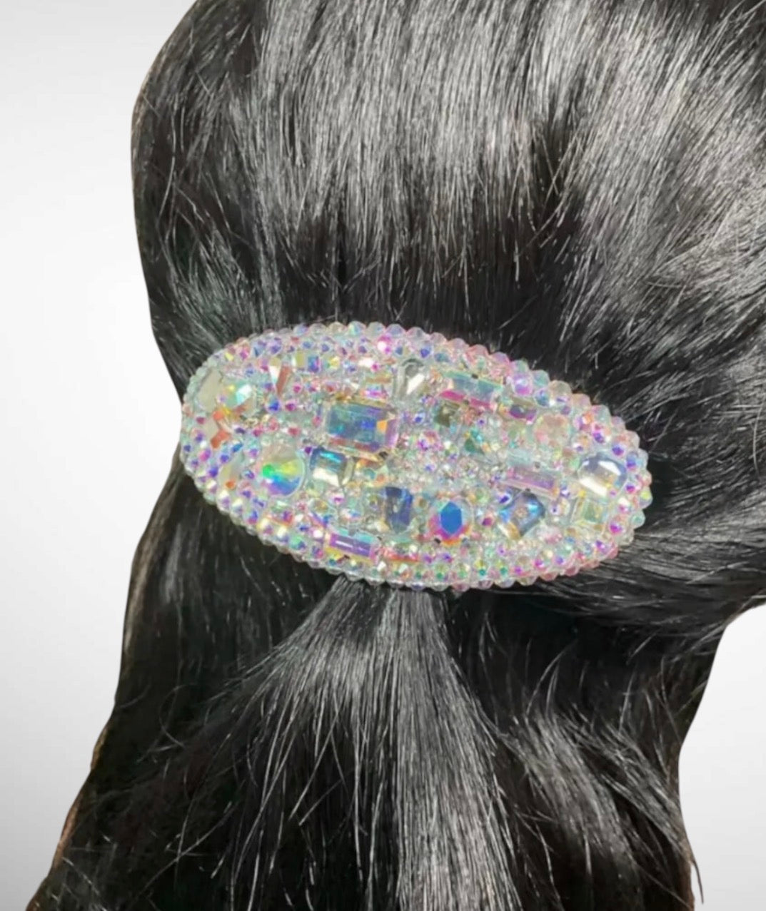 Light Clear Iridescent Rhinestone Oval Hair Barrette