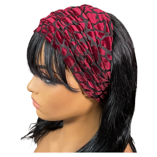 Burgundy and Black Burnout Velvet Wide Scrunch Headband