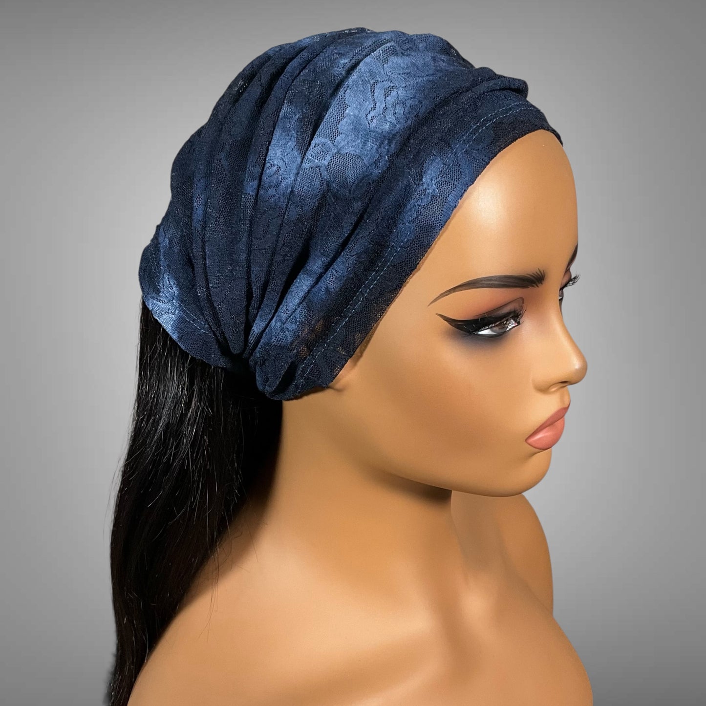 Blue Tie Dye Lace Wide Scrunch Headband