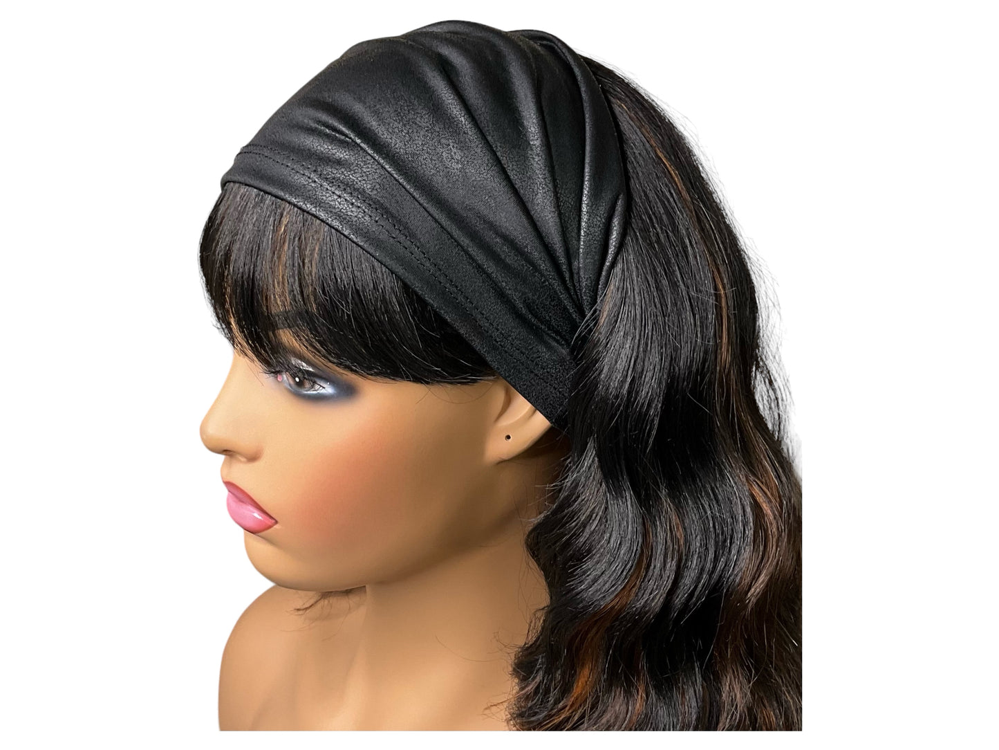 Lightweight Black Faux Leather “Big Band” Wide Stretch Headband