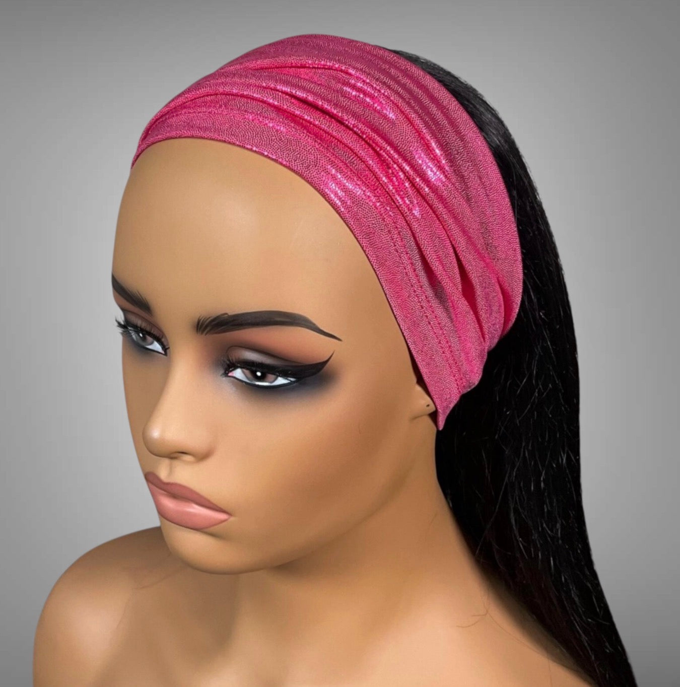 Metallic Hot Pink Wide Scrunch Headband