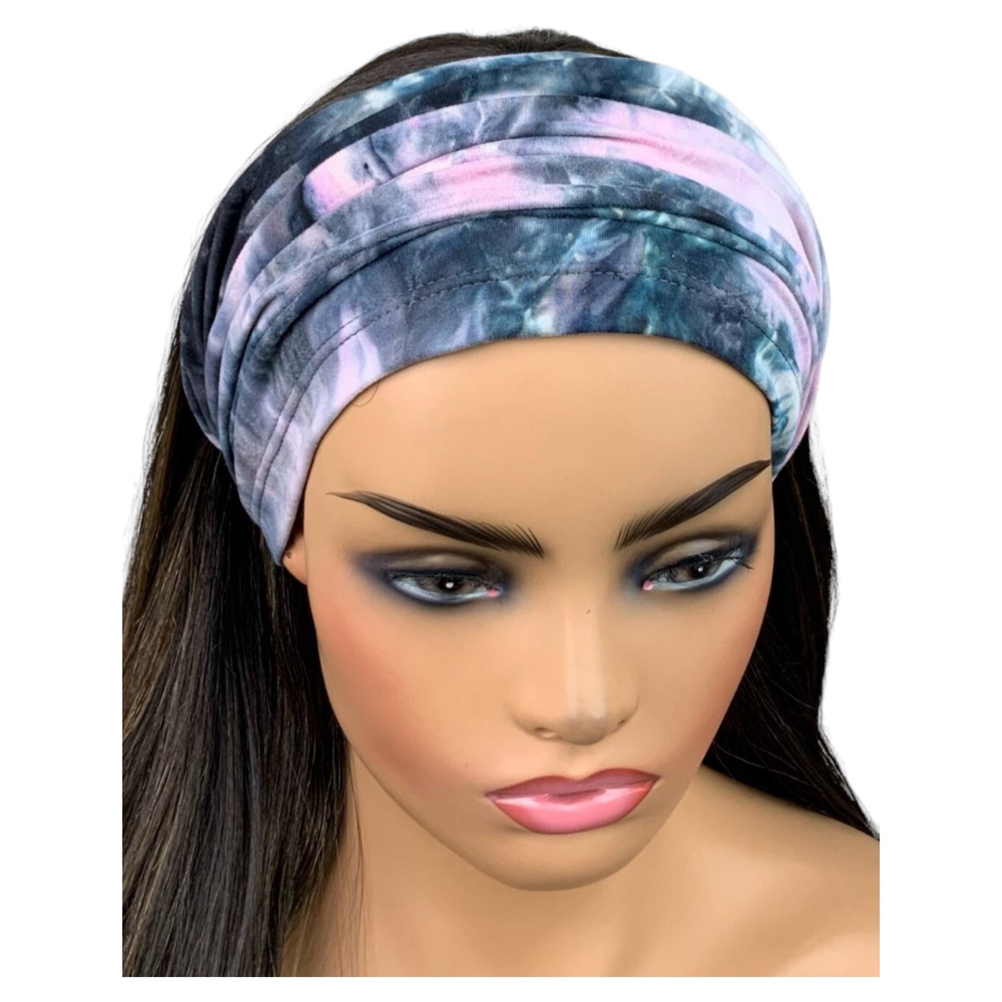 Pink and Gray Tie Dye Wide Scrunch Headband