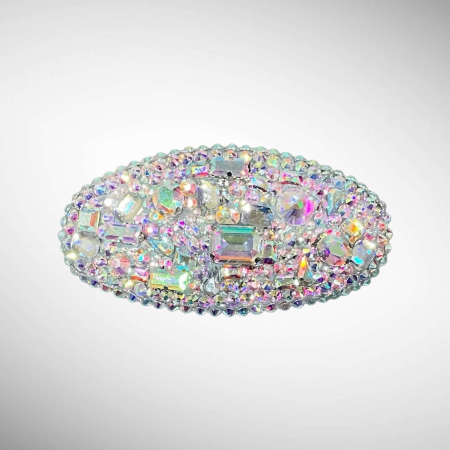 Light Clear Iridescent Rhinestone Oval Hair Barrette