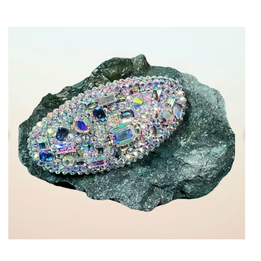 Light Clear Iridescent Rhinestone Oval Hair Barrette